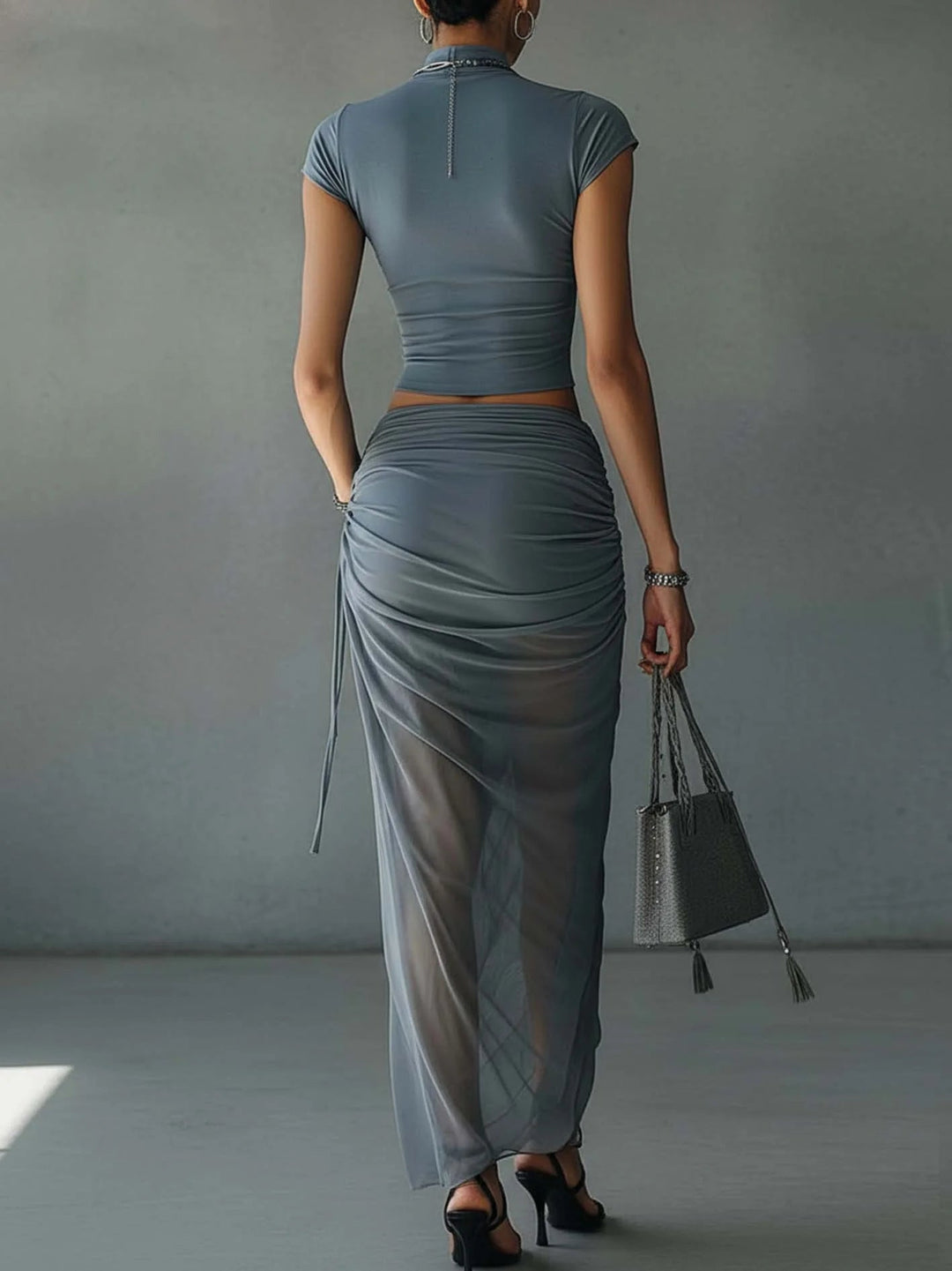 Noor™ | Cropped Tee &amp; Sheer Draped Skirt Set