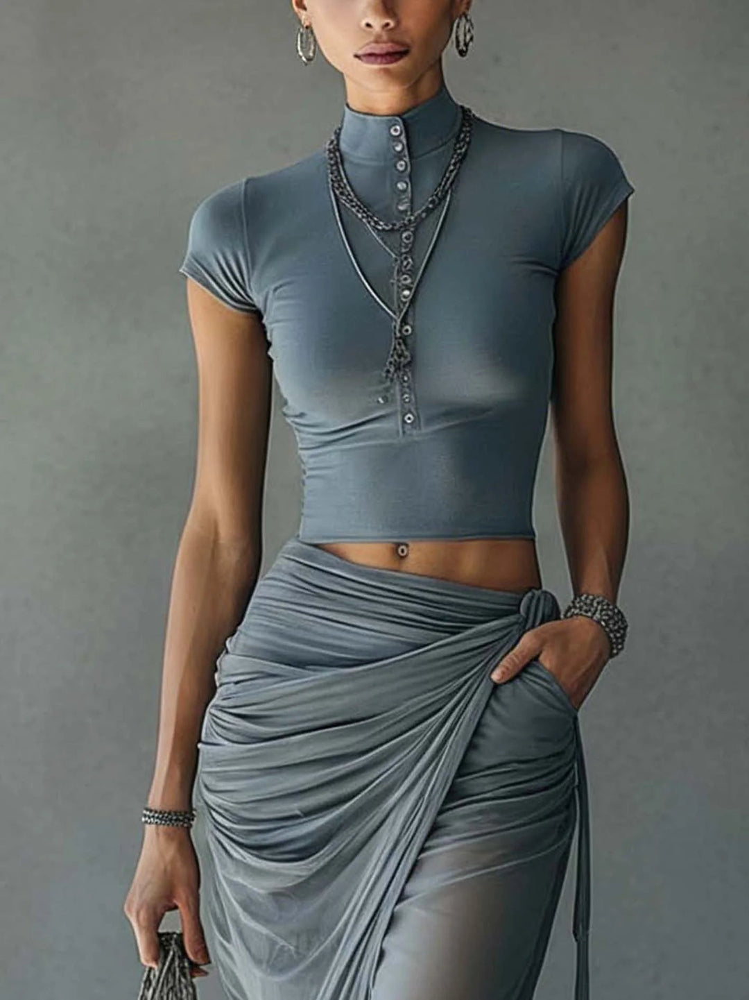 Noor™ | Cropped Tee &amp; Sheer Draped Skirt Set