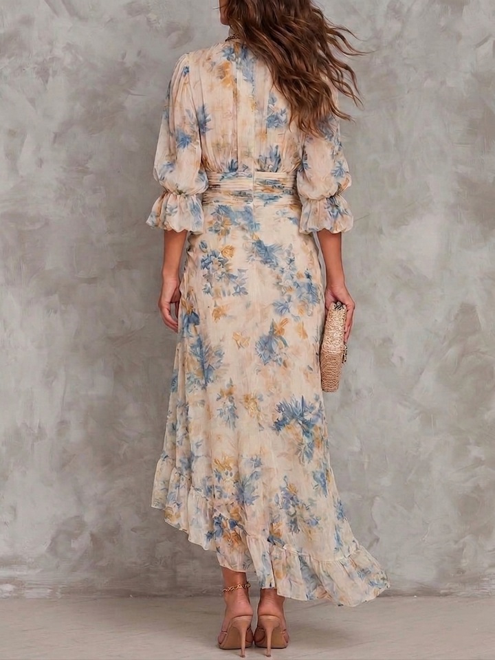 Margaux™ | Turtleneck Oil-Painting Floral Maxi Dress