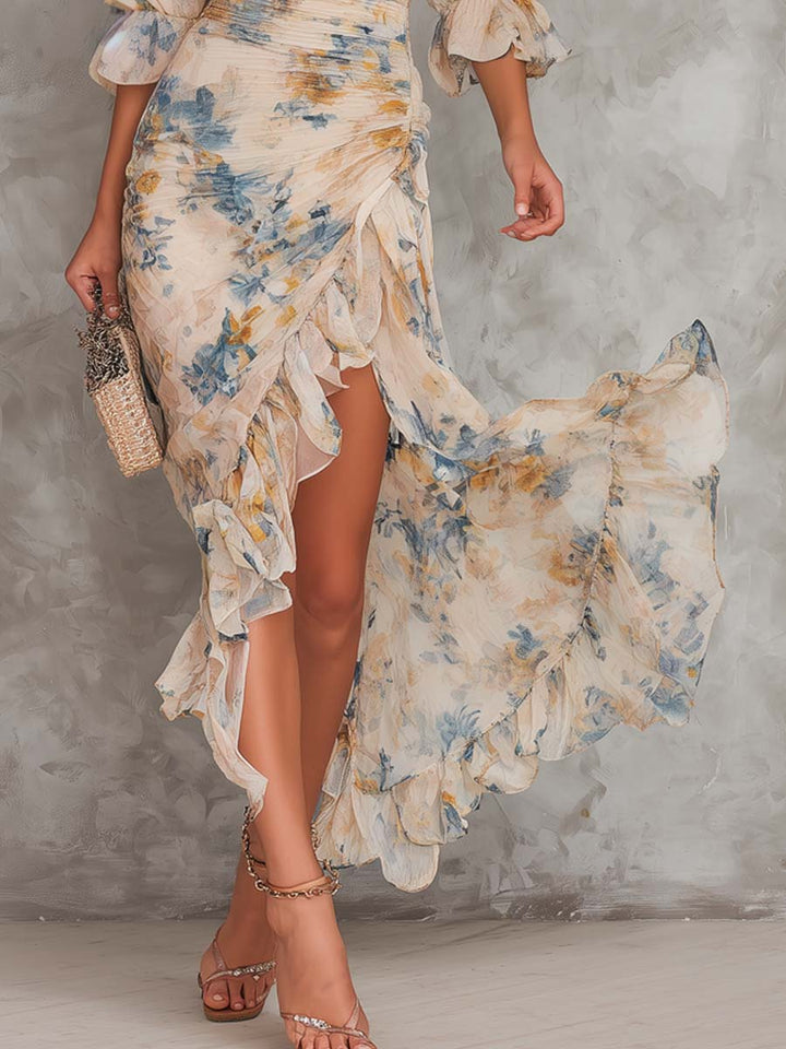 Margaux™ | Turtleneck Oil-Painting Floral Maxi Dress