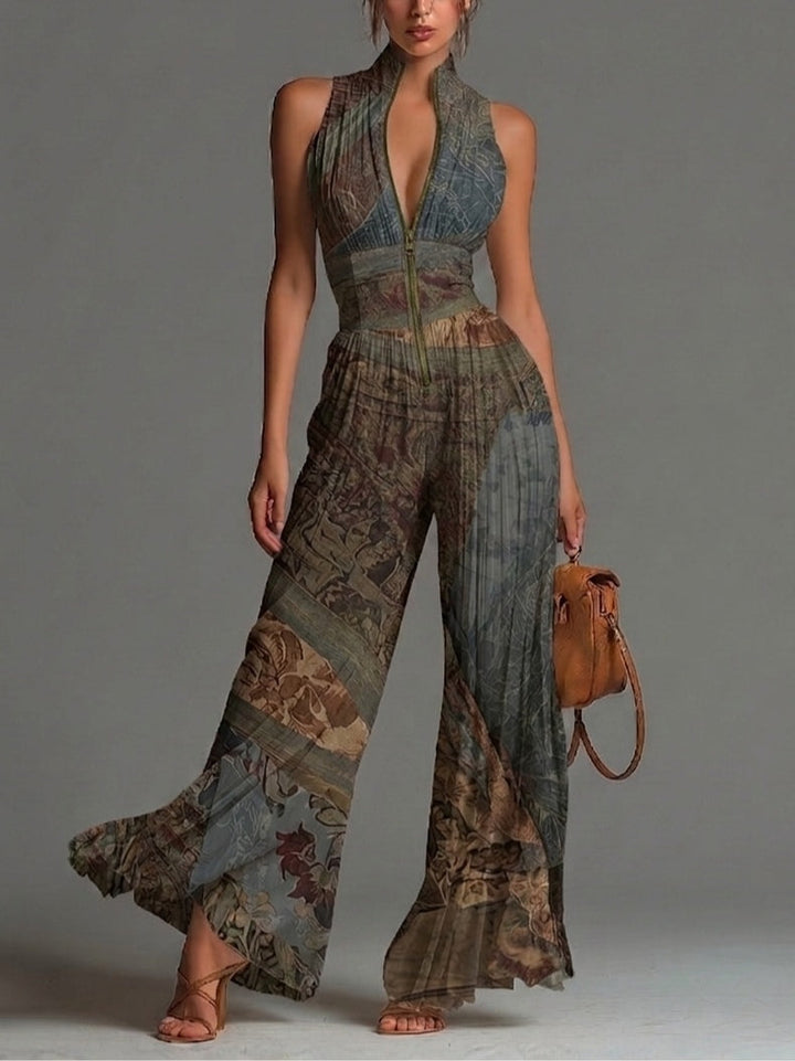Calliope™ | Ethnic-Print Wide-Leg Chiffon Jumpsuit