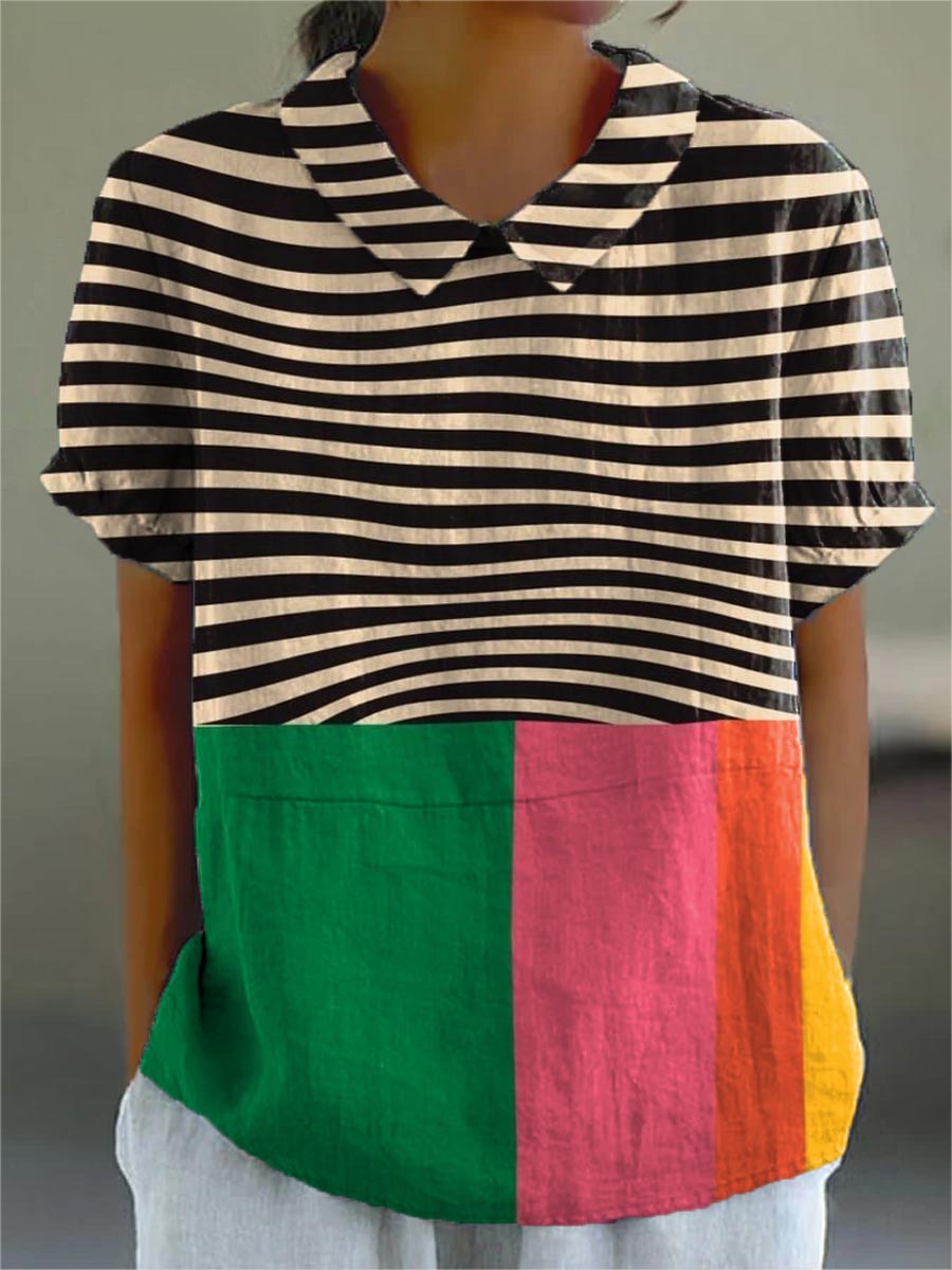 Eva | Striped Color Block Shirt with Bold Design
