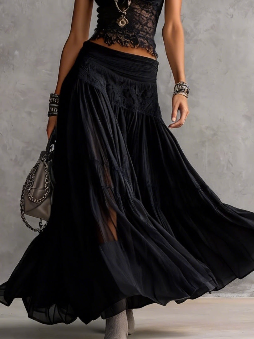 Cordelia™ | Lace-Paneled Top &amp; Pleated Maxi Skirt Set